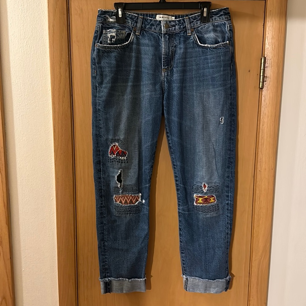 MM Vintage Women’s GiGi Crop Boyfriend Jeans Patch Distressed Size 27